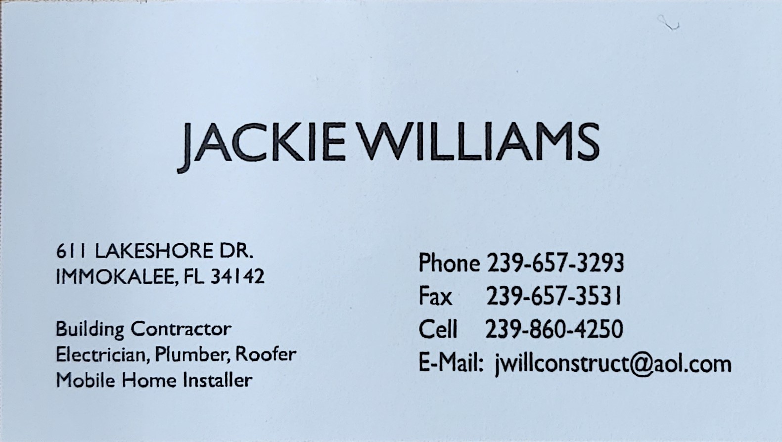 Jackie Williams Card